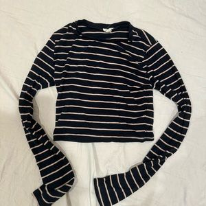 garage cropped long sleeve ribbed tight fitting top